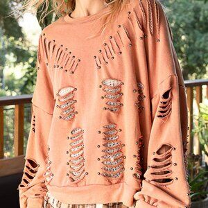 Terracotta Ripped Pullover